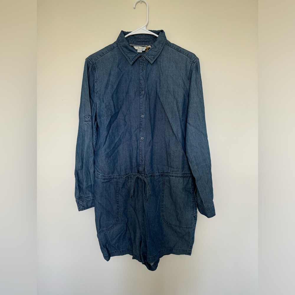 Boden Denim Romper / Tie Waste / Long-Sleeve / Size 8